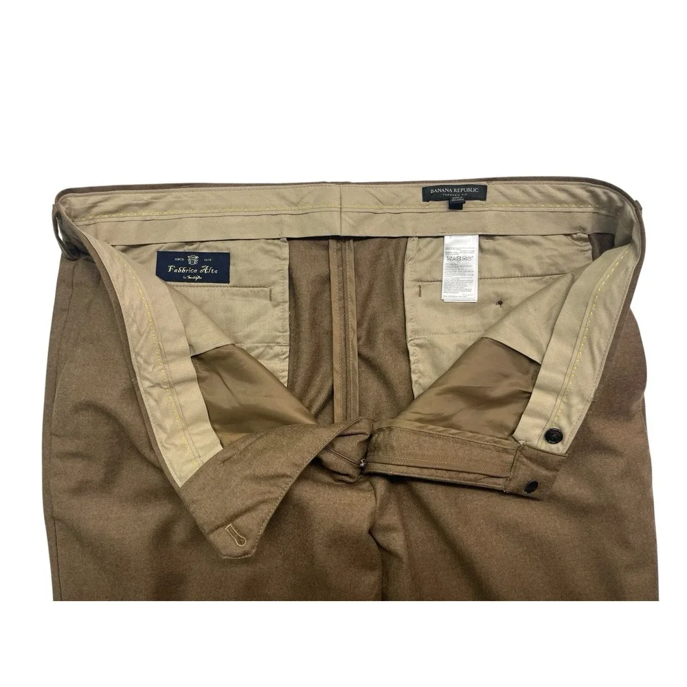 Banana Republic 40‎ Unhemmed Brown Marzotto Alta Flannel Wool Pants Trousers